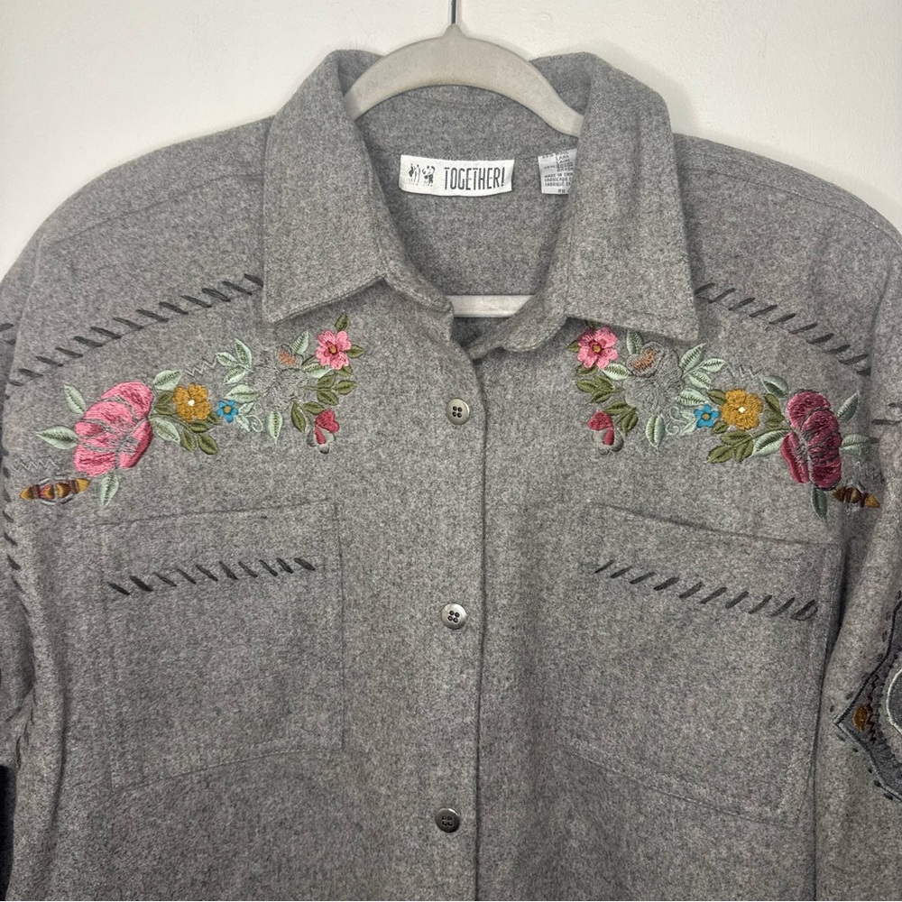 Gray Embroidered Button-Up Shirt - image 4